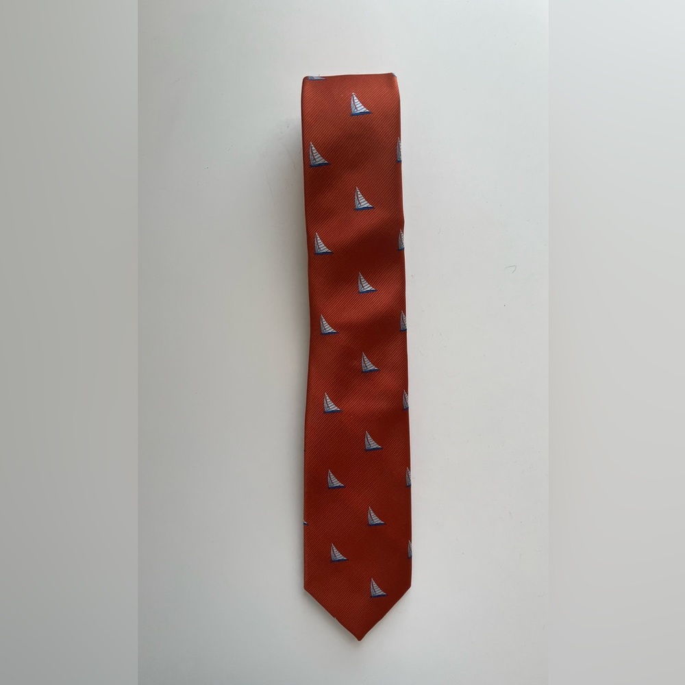 Lands’ End Orange Sailboat Kids Tie